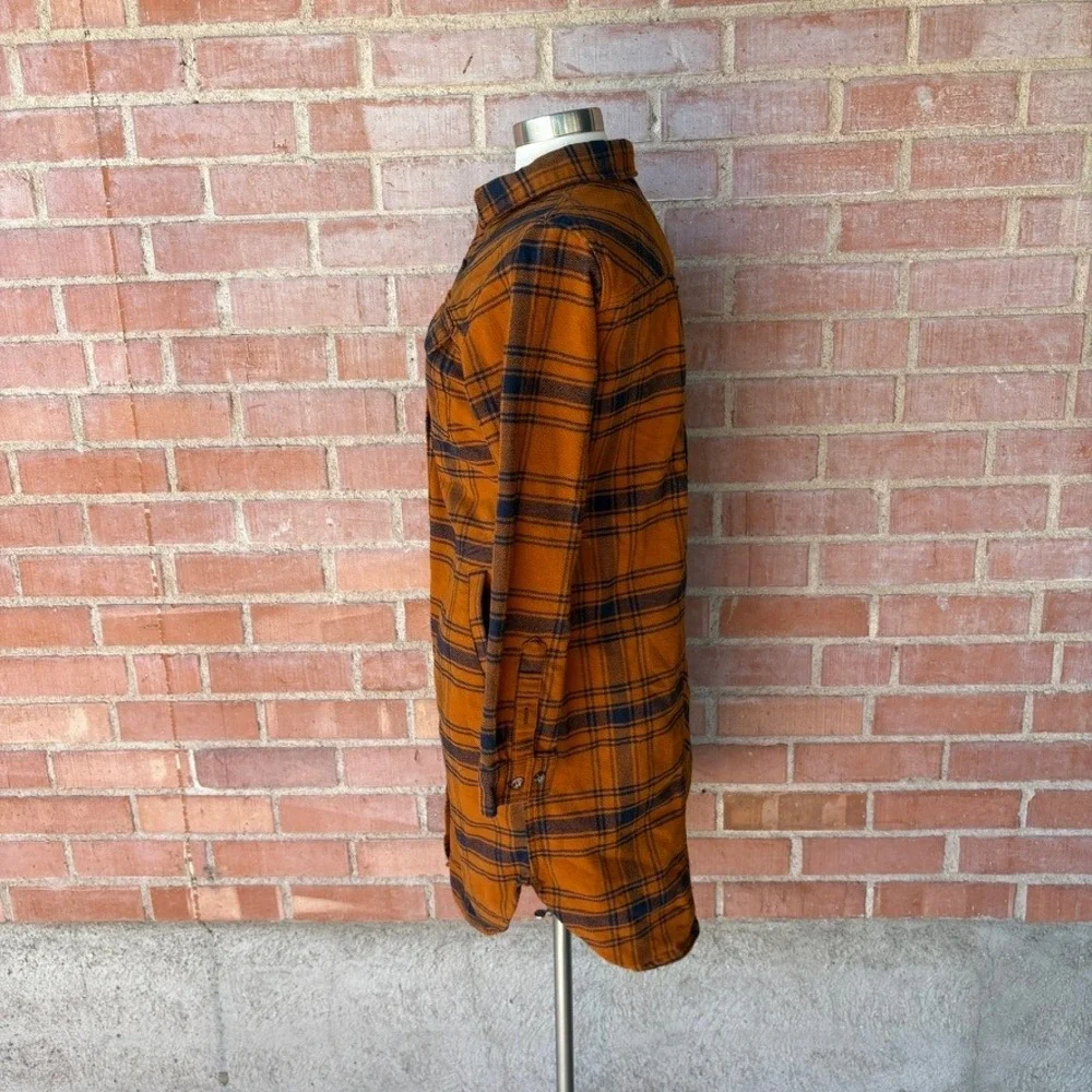 Duluth Trading Co Womens Folklore Flannel Duster‎ XS Blue Orange Plaid Insulated